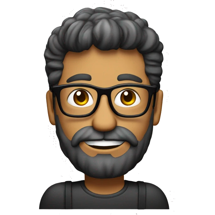 chico de 50 años calvo, con gafas de pasta negra, barba blanca con perilla emoji