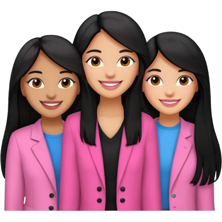 3 besties with professional glammed up looks wearing pink, medium skin tone smiling big with black long hair  emoji