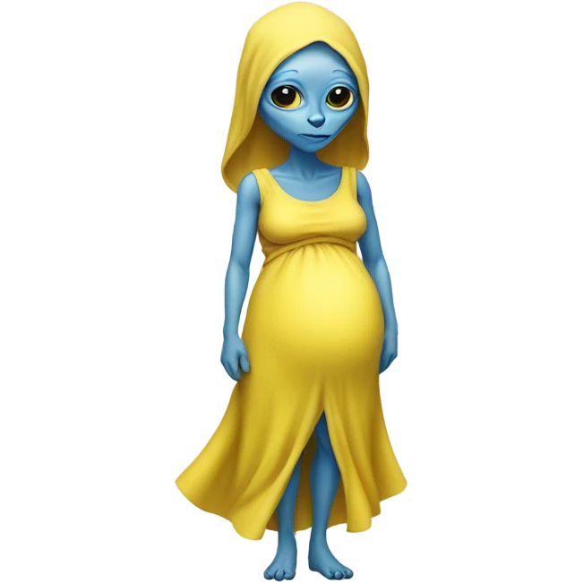 Pregnant blue alien woman, full body, on jellow dress emoji
