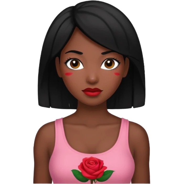 Black hair woman wearing rose top emoji