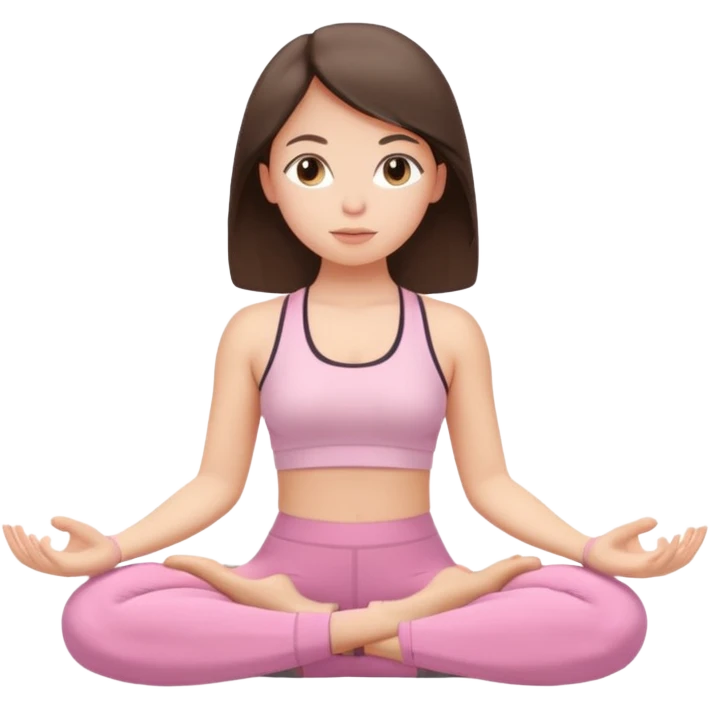 white brunette girl in light pink workout clothes meditating emoji