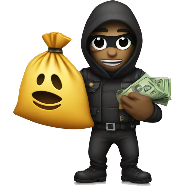 Robber emoji holding a bag with cash emoji