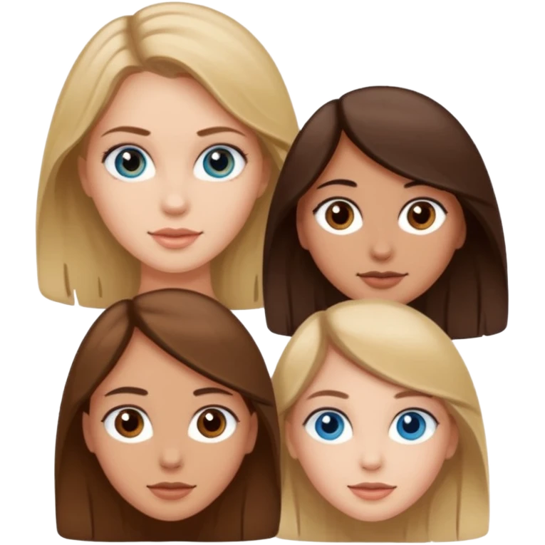 three friends: one girl who is white, has brown hair and brown eyes; one girl who is dirty blonde with blue eyes; one girl who is tan with dark brown hair and dark brown eyes emoji