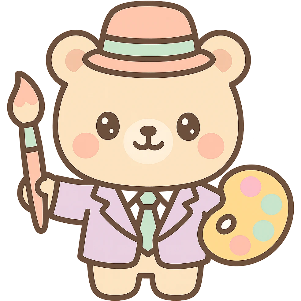a chief of creative character, professional yet imaginative, with artistic elements like a paintbrush and palette, kawaii style emoji