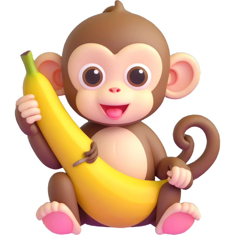 ultra cute baby monkey with enormous adorable eyes peeling a banana, pastel colors emoji