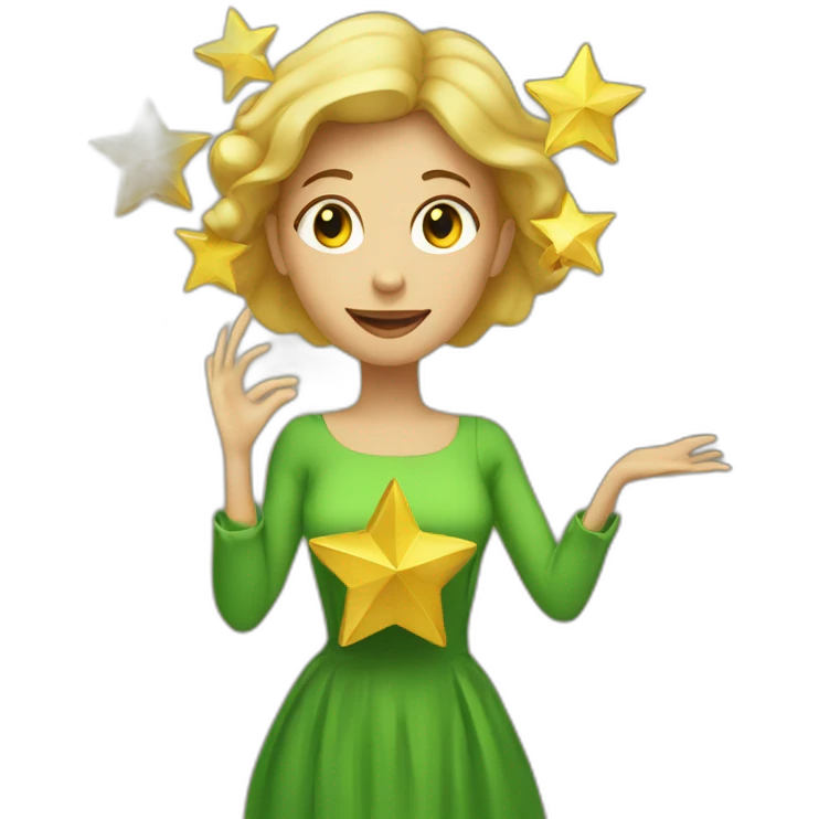 Green women holding three gold stars above head emoji