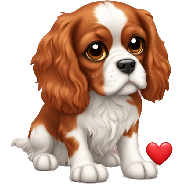 Cavalier King Charles Spaniel holds a heart in his paws emoji