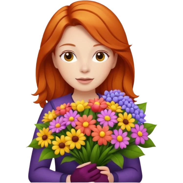 ginger hair woman with big bouquet of flowers emoji