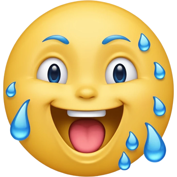 Emoji, yellow round laughing hysterically face, with blue tears of joy on it.  emoji