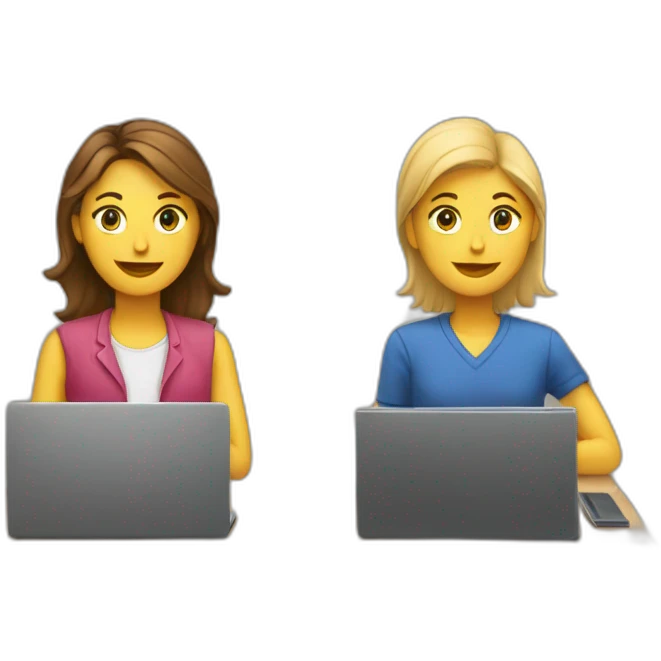 two people working on two laptops together emoji