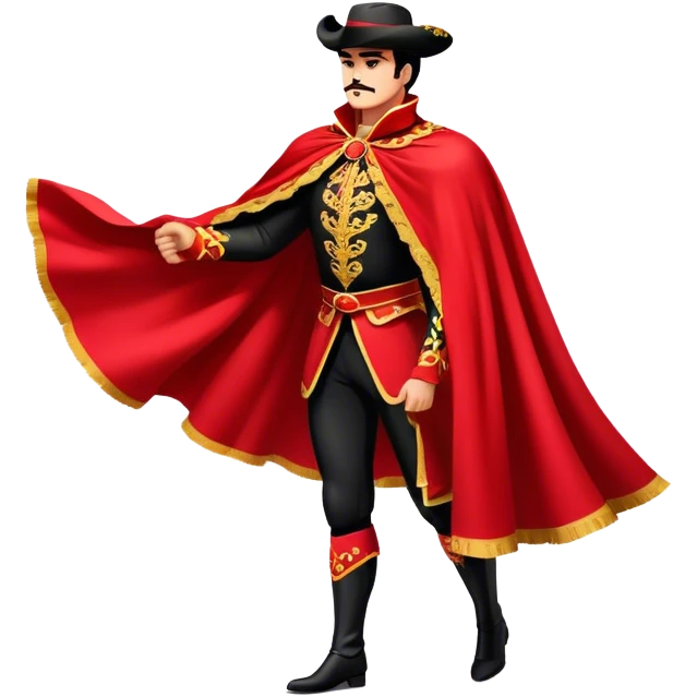​Cinematic Spanish Matador Holding a Red Cape, rendered with dynamic motion blur and vivid, high-contrast lighting, emoji