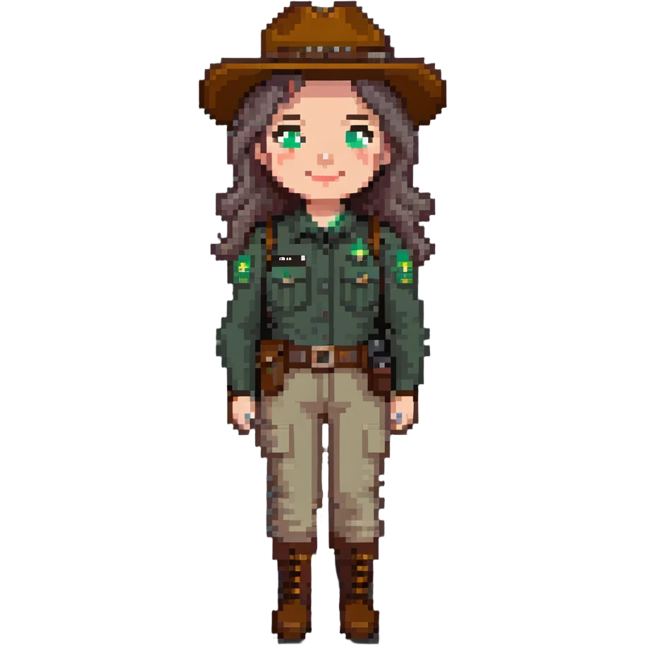 white woman park ranger with brown and gray hair emoji
