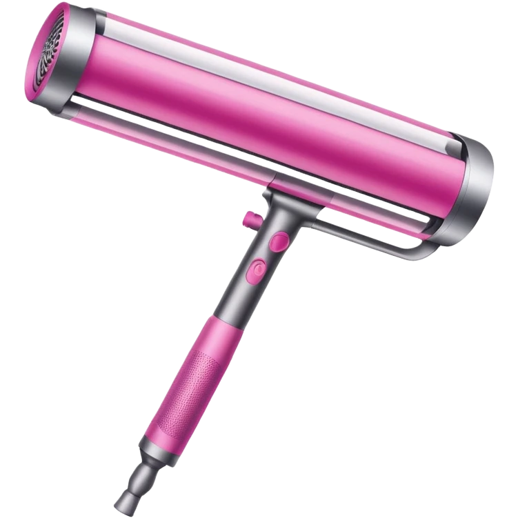 Pink Dyson Airwrap styling wand, long cylindrical barrel with rounded curling attachment, glossy pink body, silver accents, realistic emoji