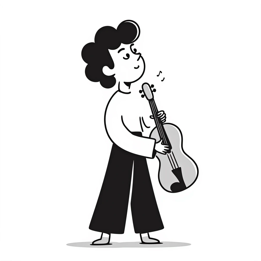 sad musician looking up with a pensive expression, thinking about music emoji