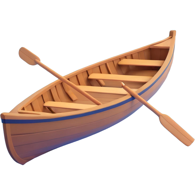 small wooden rowboat with oars floating on calm water emoji