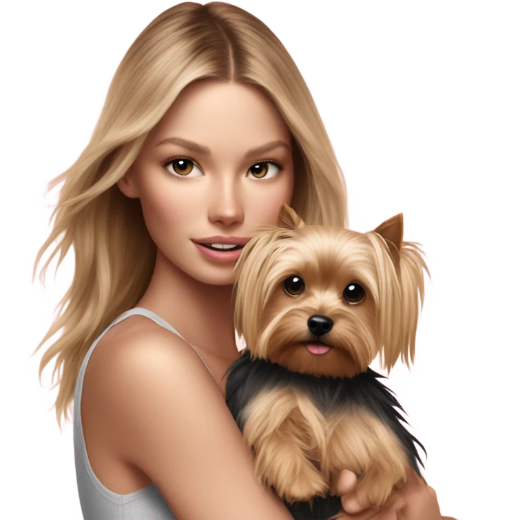 Photo Real pale Victoria secret model cuddling a Yorkshire terrier  emoji