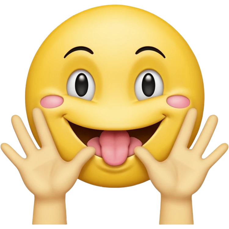 Hands spreading open while a smiley face with its tongue out is in the middle emoji