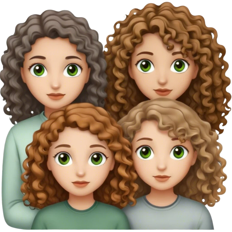 Make three pretty girls one with curly hair and green-grey eyes and one with wavy hair with hazel eyes and one with straight hair with brown ayes  emoji