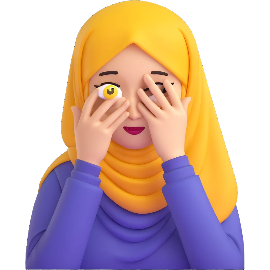 yellow emoji face with a hijab, facepalming gesture emoji