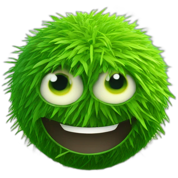 3d sphere with a cartoon grass texture with big courageous eyes emoji