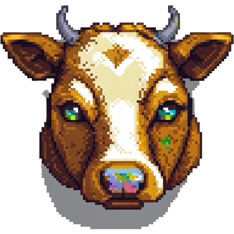 simple blocky Minecraft cow head emoji with 2 or 3 large colorful square pixels, chunky, playful, childlike emoji