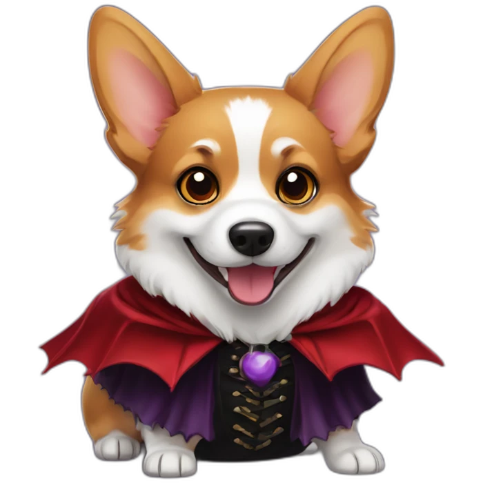 A pembroke Welsh corgi in a vampire costume emoji