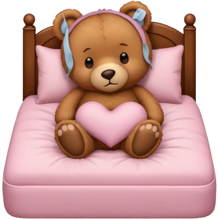 Brown Teddy bear sleeping in light pink bed emoji
