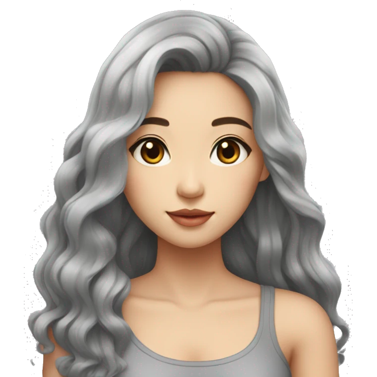 taiwanese girl with long black wavy hair with gray eyes in a crop top emoji