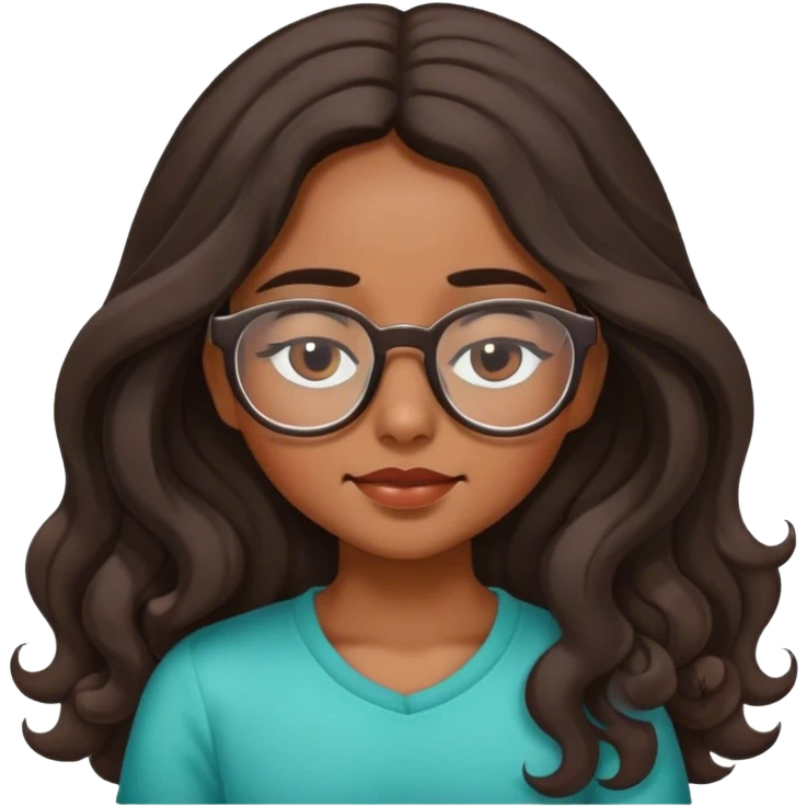 Mexican girl with long wavy hair and glasses playing with her eyes closed emoji