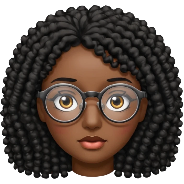 Visage avec les cheveux bouclés noir et des lunettes et des yeux zoomer emoji
