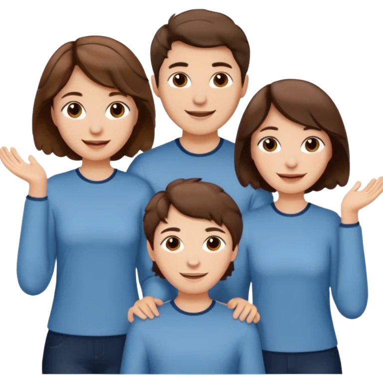 Throuple two women with short wavy brown hair, male with short brown hair emoji