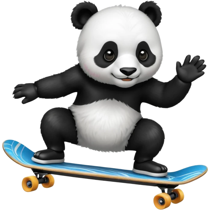 unique panda on a skateboard, unusual pose emoji