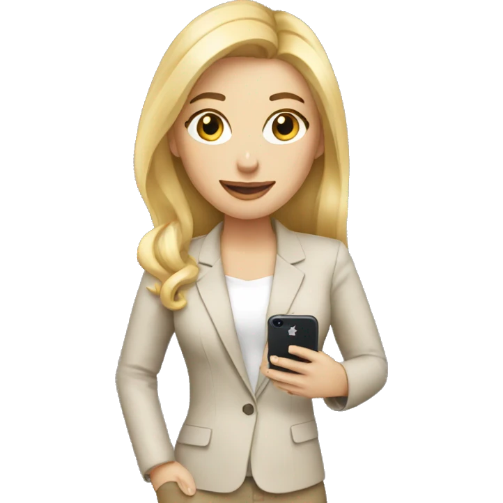 A social media manager female blonde with a iphone in hand emoji