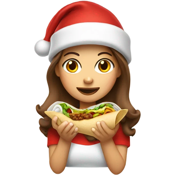 Brown haired Girl in Santa hat eating a burrito emoji
