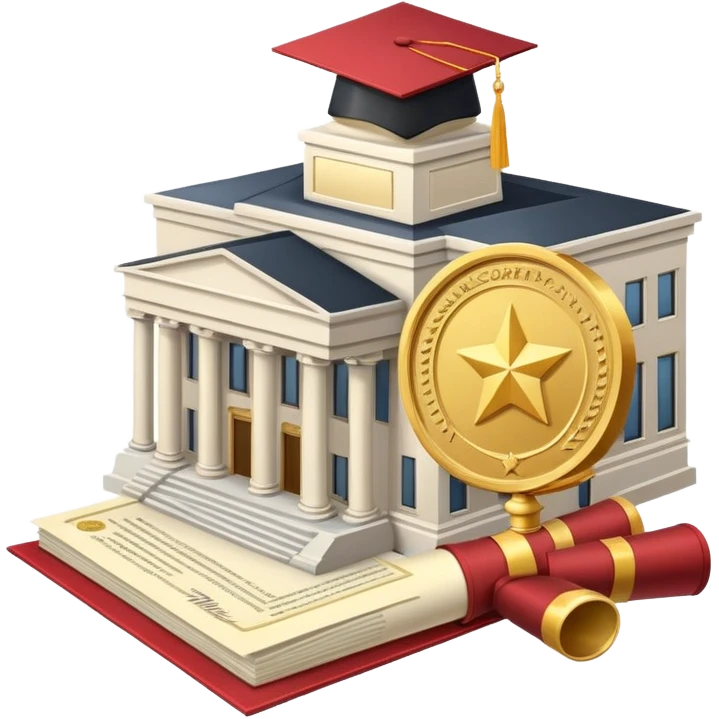 Government building with an official certificate or diploma document next to it emoji