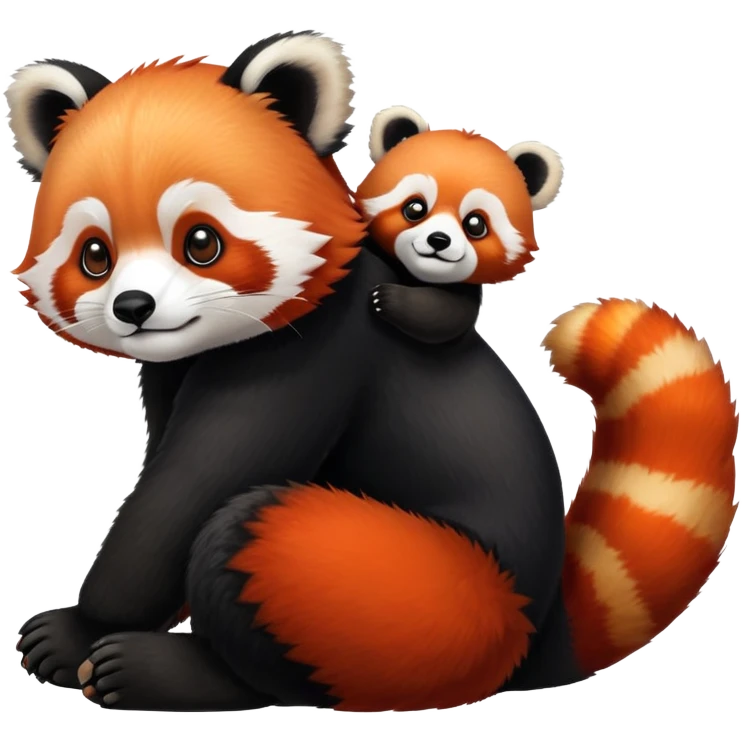 Small red panda perched on a large panda bear emoji