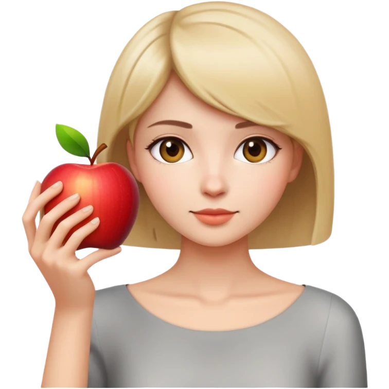 beautiful young lady with short straight hair taking a photo, upper body view, Apple emoji style emoji