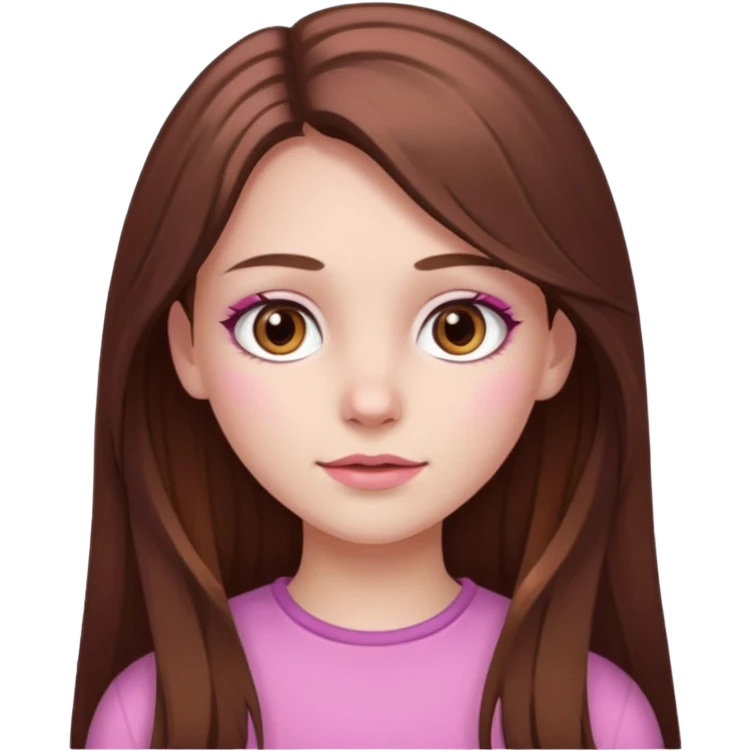 white skined girl with long brown hair and brown eyes and few pink highlights emoji