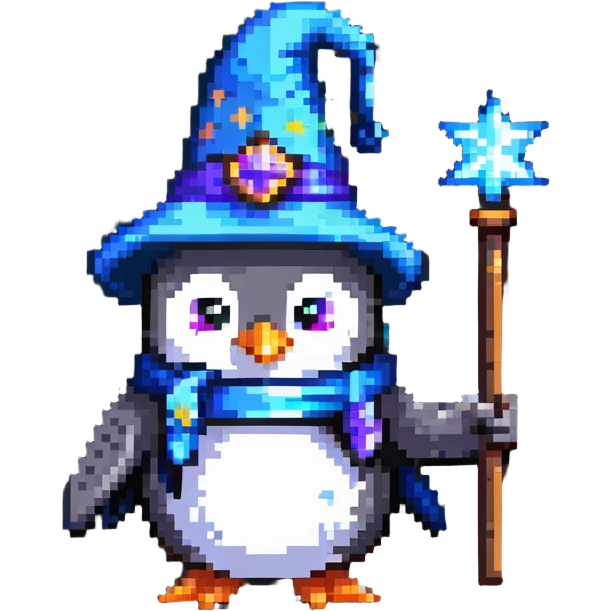 penguin wizard with magic wand emoji