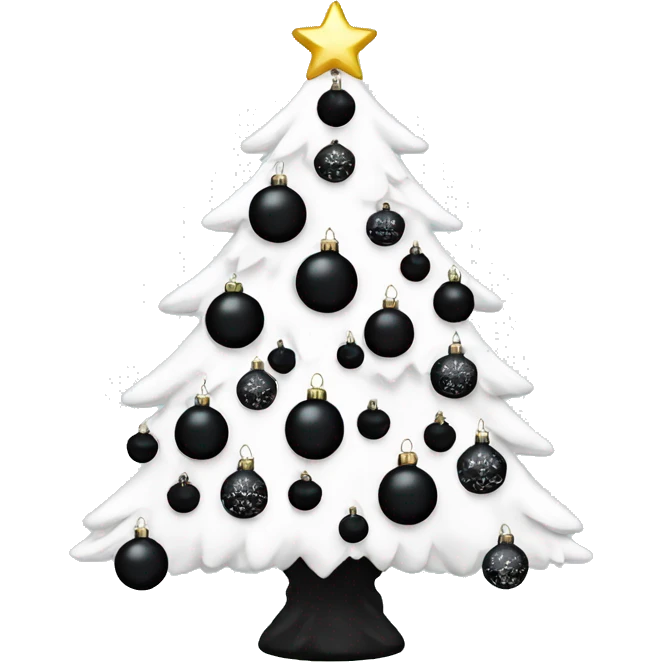 White Christmas tree decorated with black ornaments  emoji