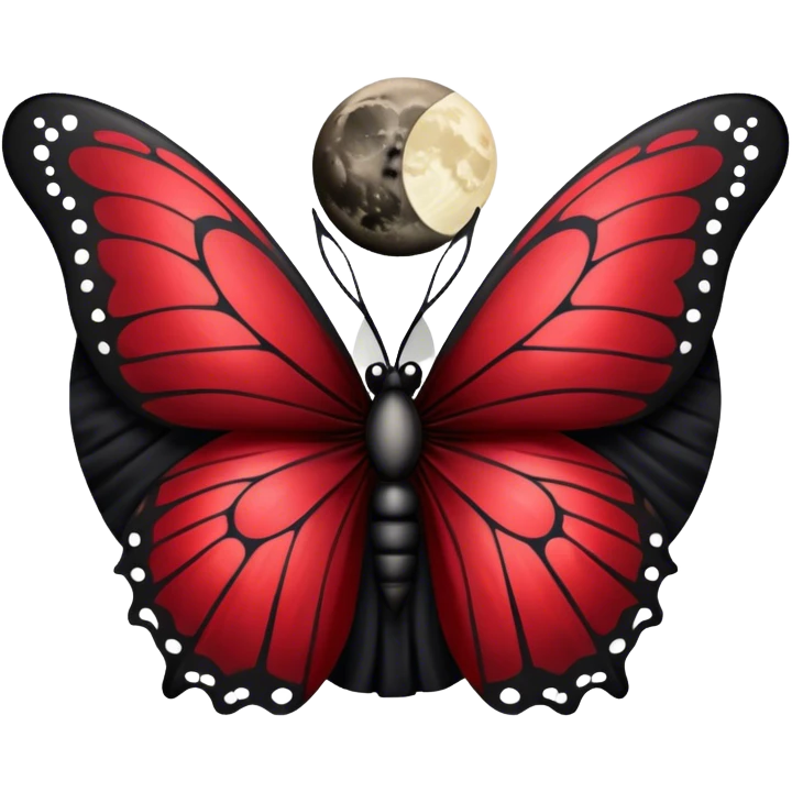 Gothic-style butterfly with dark red silk wings, and a black moon in the background emoji