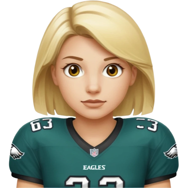 blonde female hazel eyes football player wearing eagles jersey number 33 emoji
