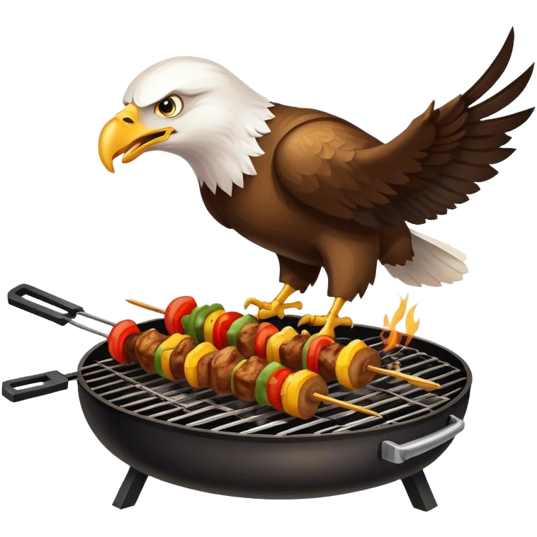 The eagle is grilling shashlik on the barbecue. emoji