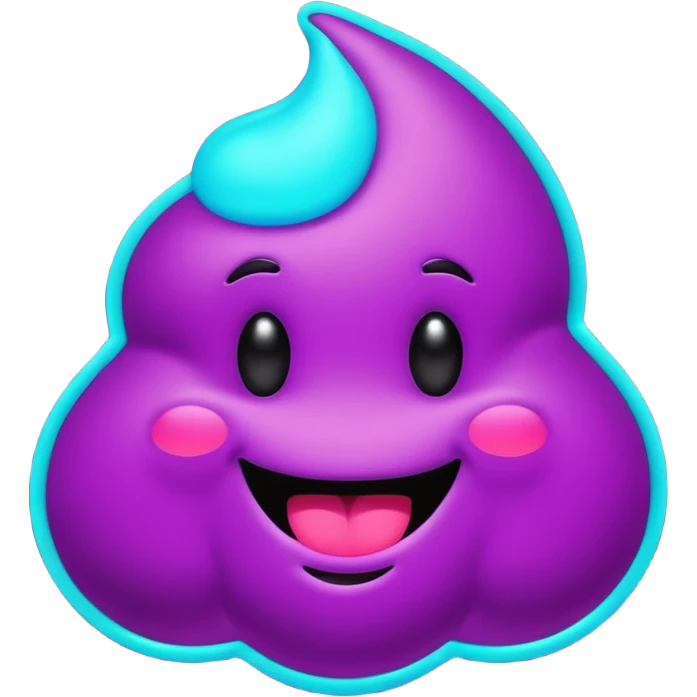 futuristic glowing poop emoji with funny smiling face, purple and cyan neon glow, dark background emoji