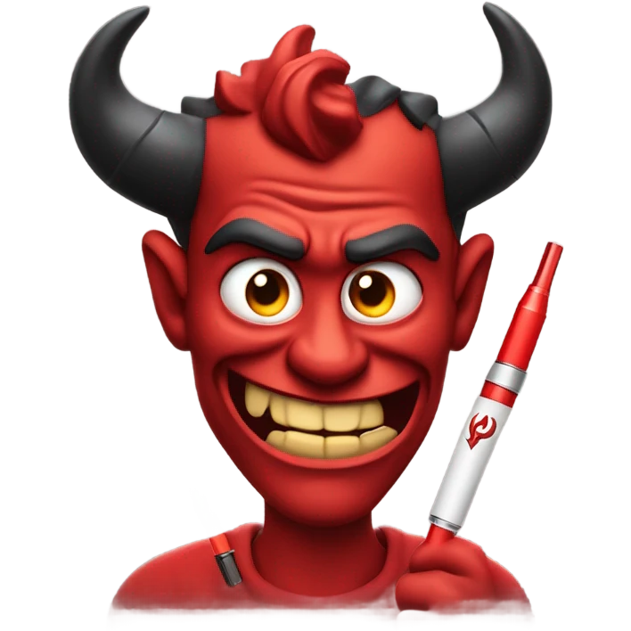 devil smirking holding vape pen emoji