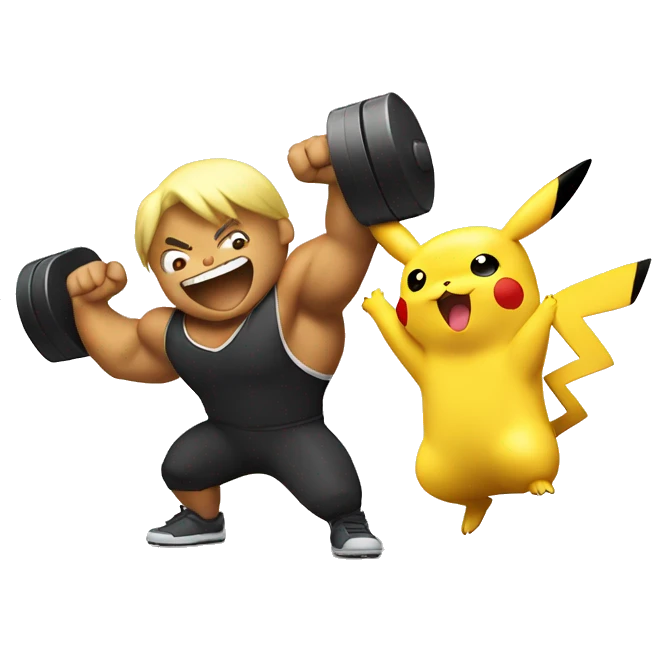 Pikachu cheering a white bodybuilder in training  emoji