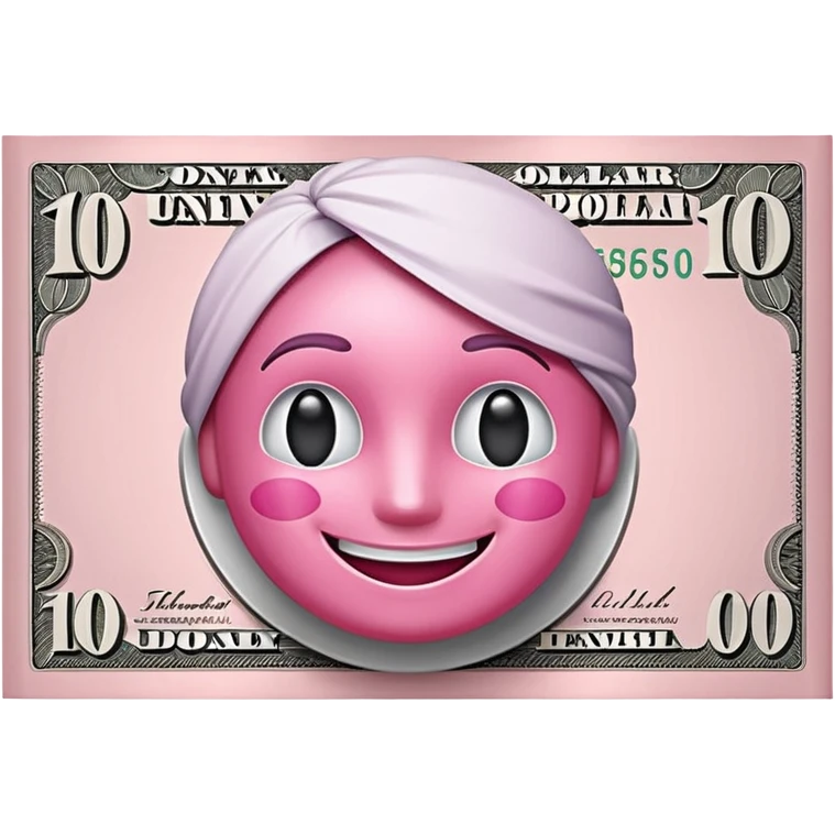 pink 100 dollar bill with a smiling face emoji