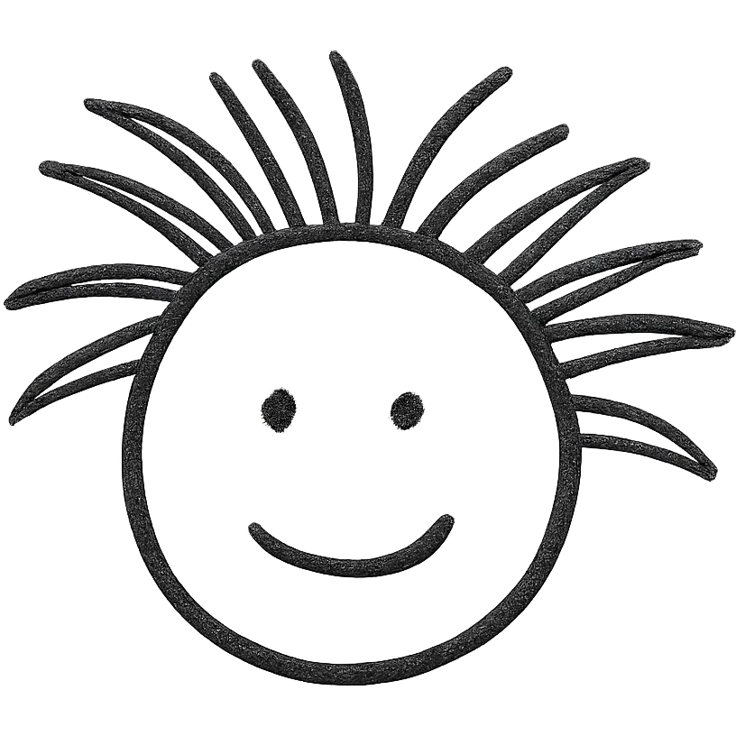 simple doodle of a head with hair sticking out in all directions hand drawn black outline style emoji