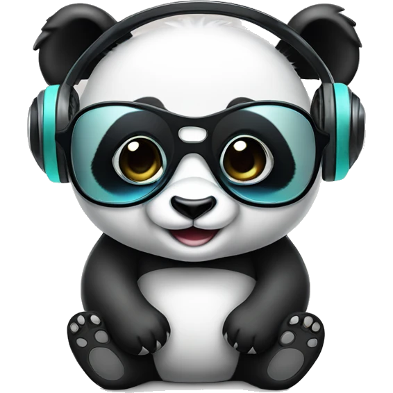 cute baby Panda with headphones and cool eyeglases emoji