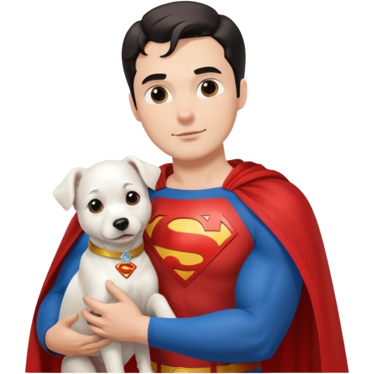 Superman petting white dog wearing a red Superman cape  emoji